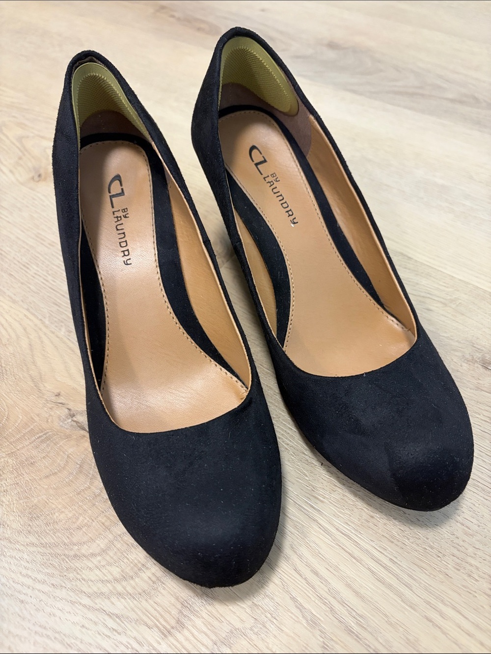 CL by Laundry Black Suede Round-Toe Heels